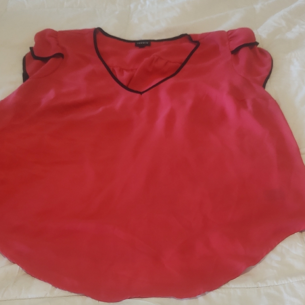 Torrid Vibrant Red Blouse with Black Trim